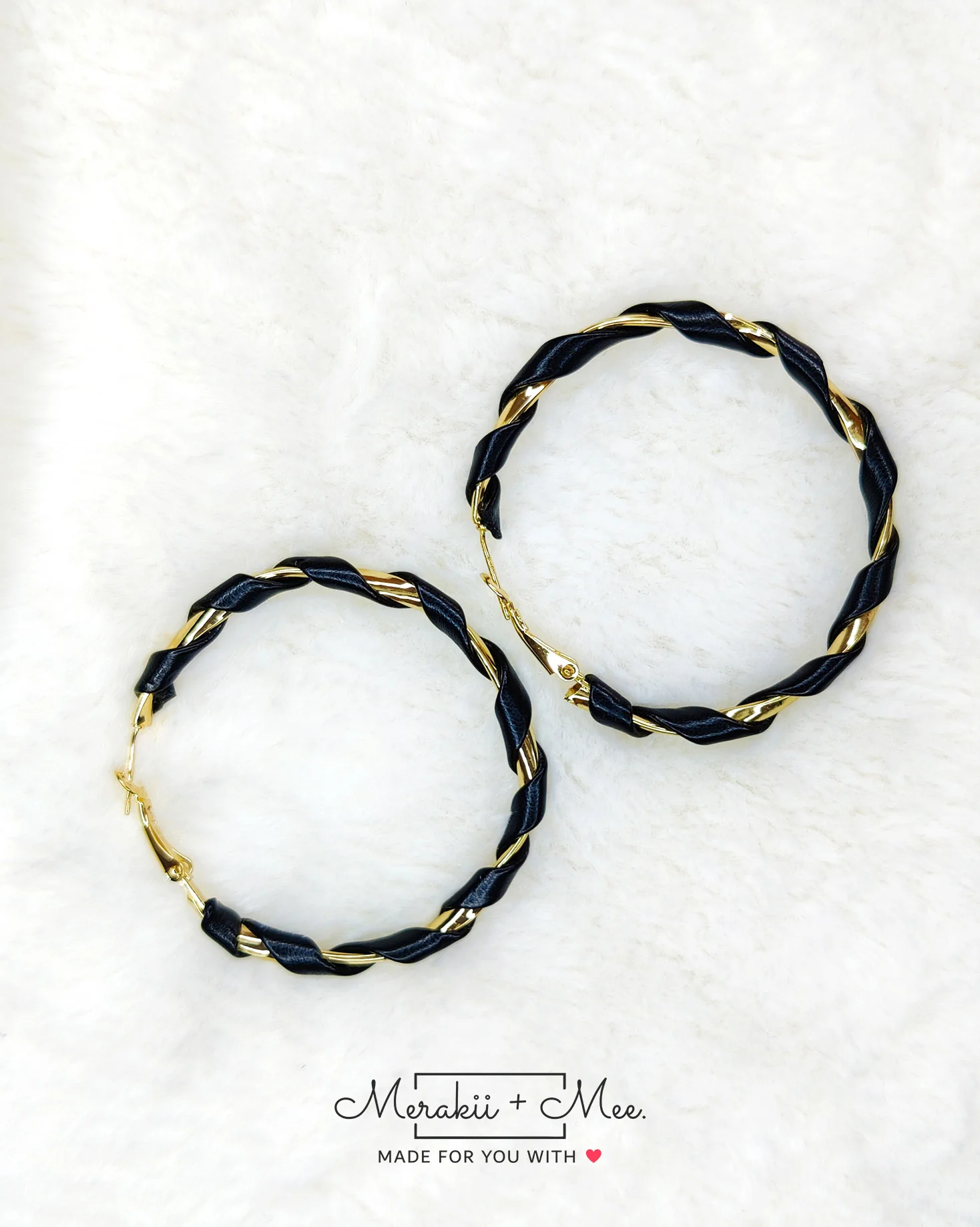 Black Leather Twister Hoop Earrings - Image 3