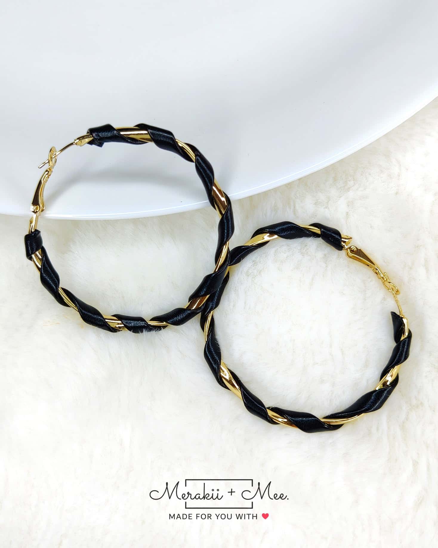 Black Leather Twister Hoop Earrings - Image 4