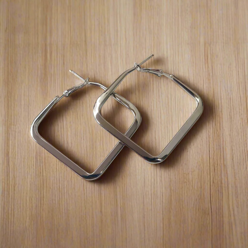 Chic Square Hoop Earrings – Silver & Rose Gold - Image 3