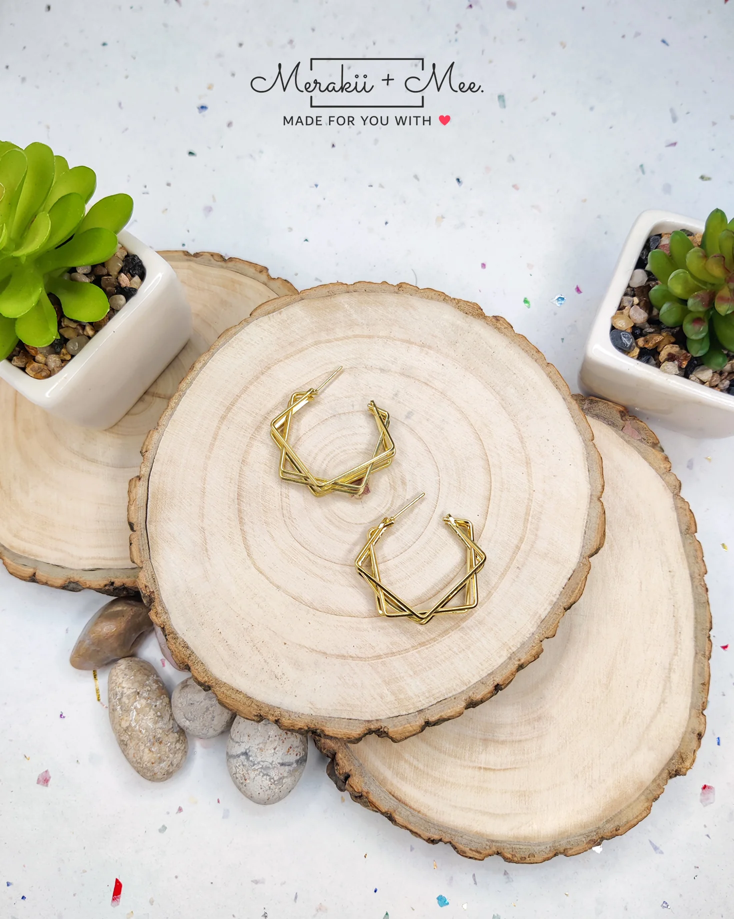 Double Square Geometric Hoop Earring - Image 3