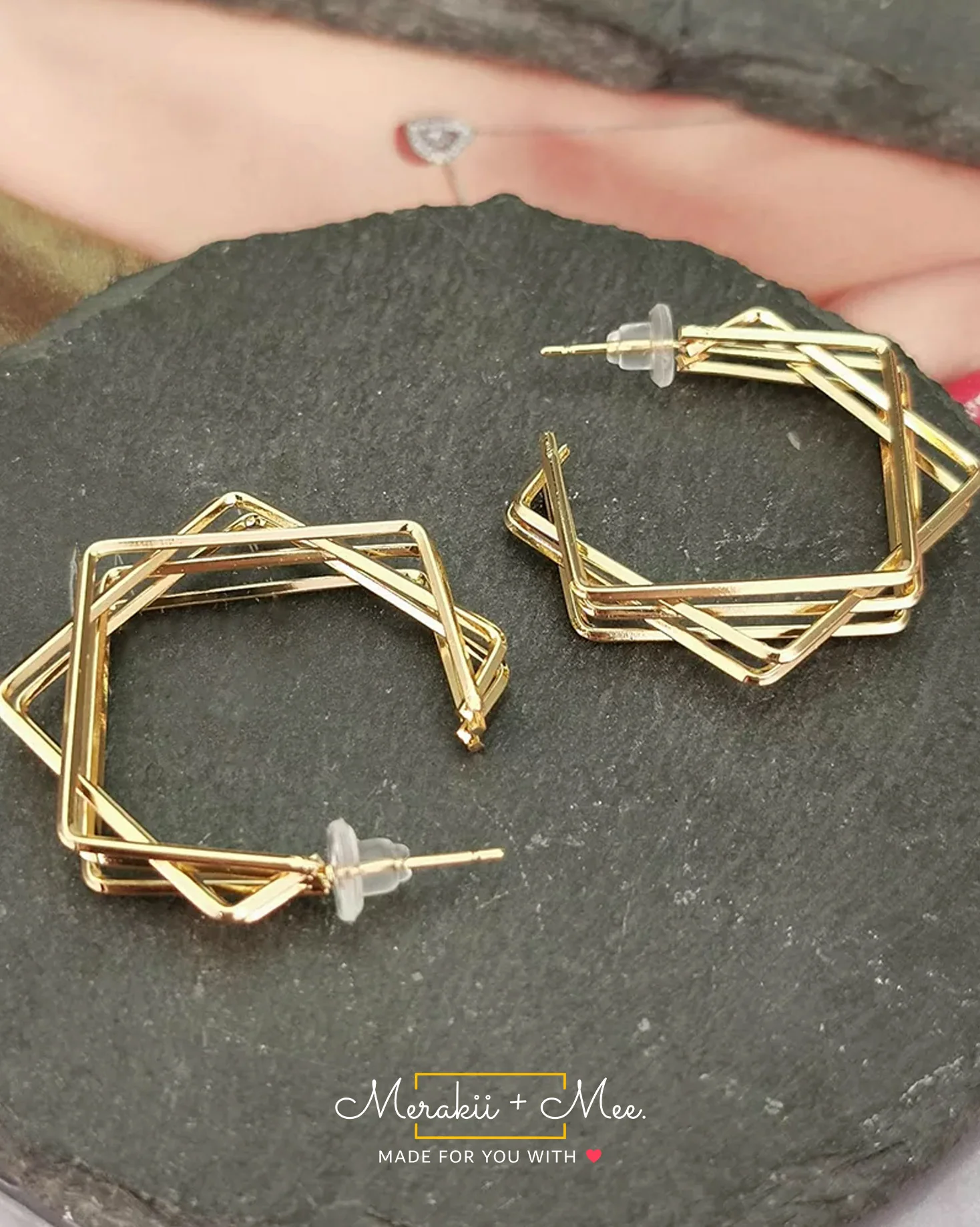 Double Square Geometric Hoop Earring - Image 4