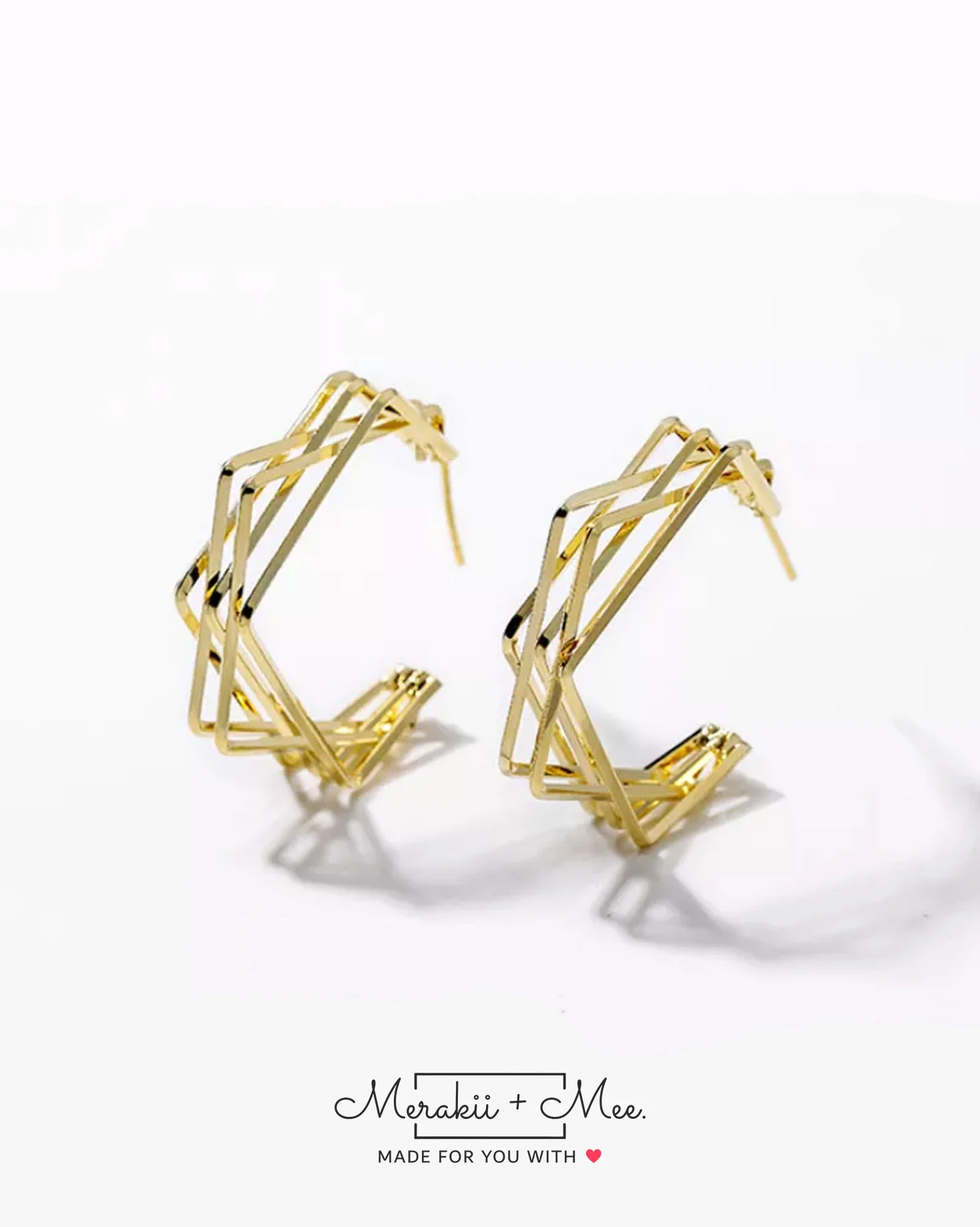 Double Square Geometric Hoop Earring - Image 5