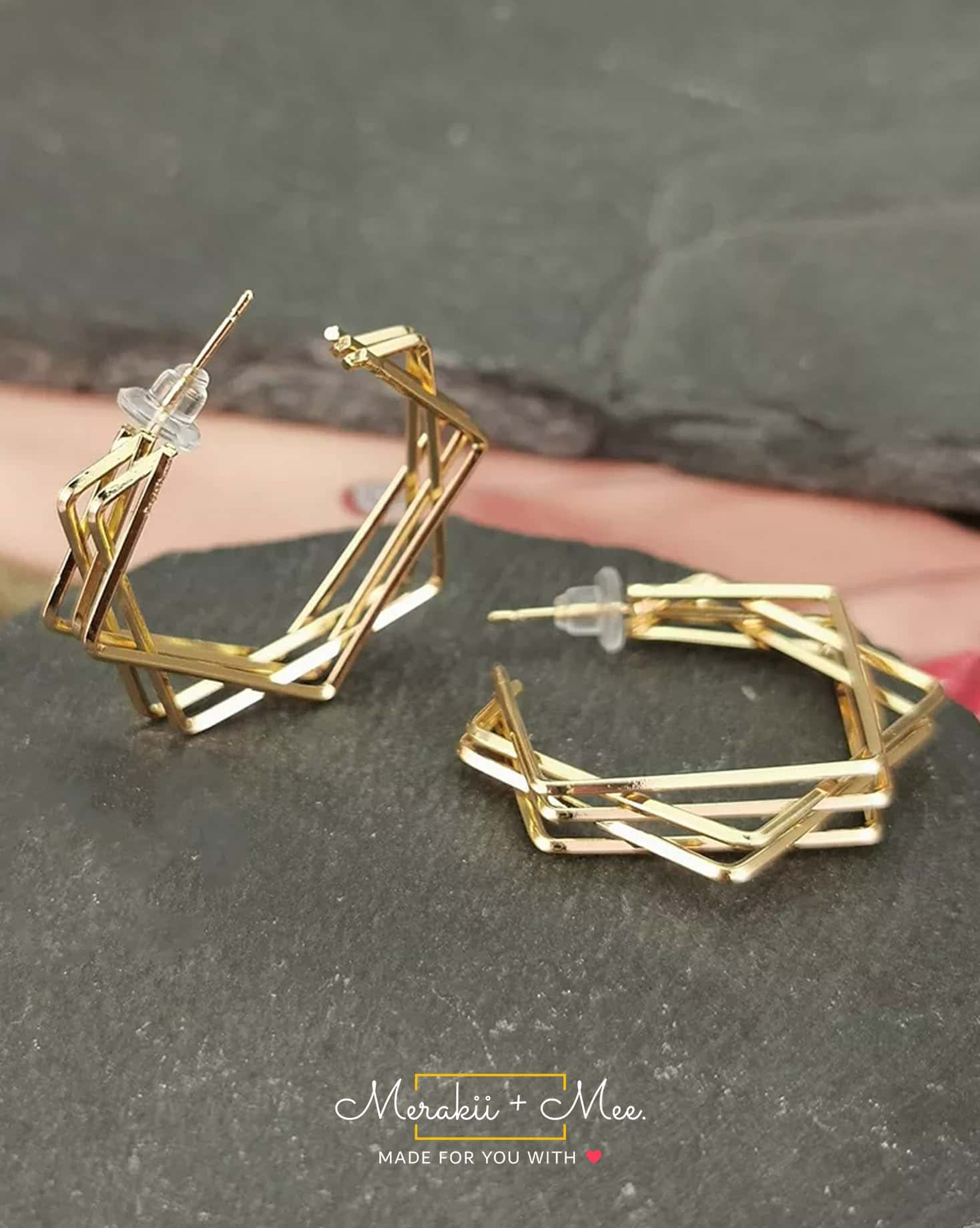 Double Square Geometric Hoop Earring - Image 6