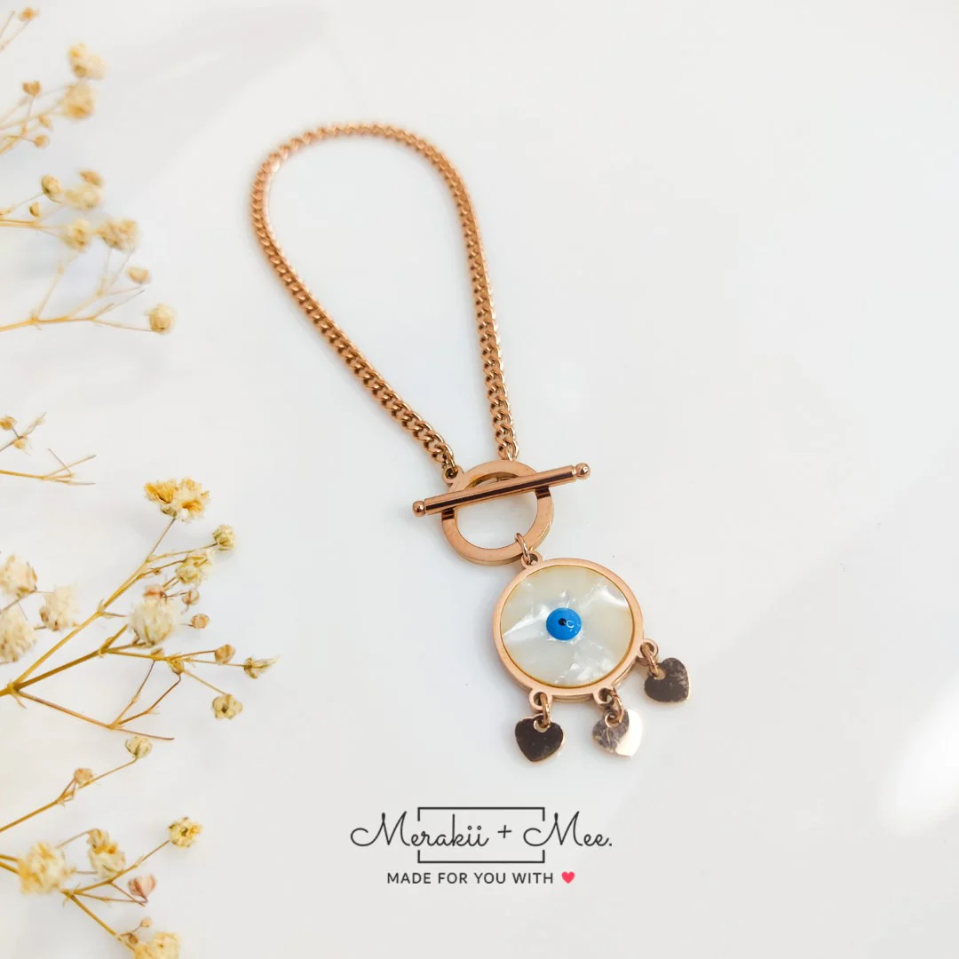 Evil Eye Amulet Charm Bracelet with Toggle Lock - Image 3