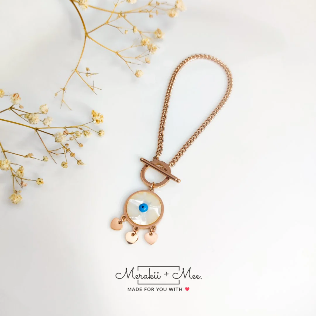 Evil Eye Amulet Charm Bracelet with Toggle Lock - Image 6