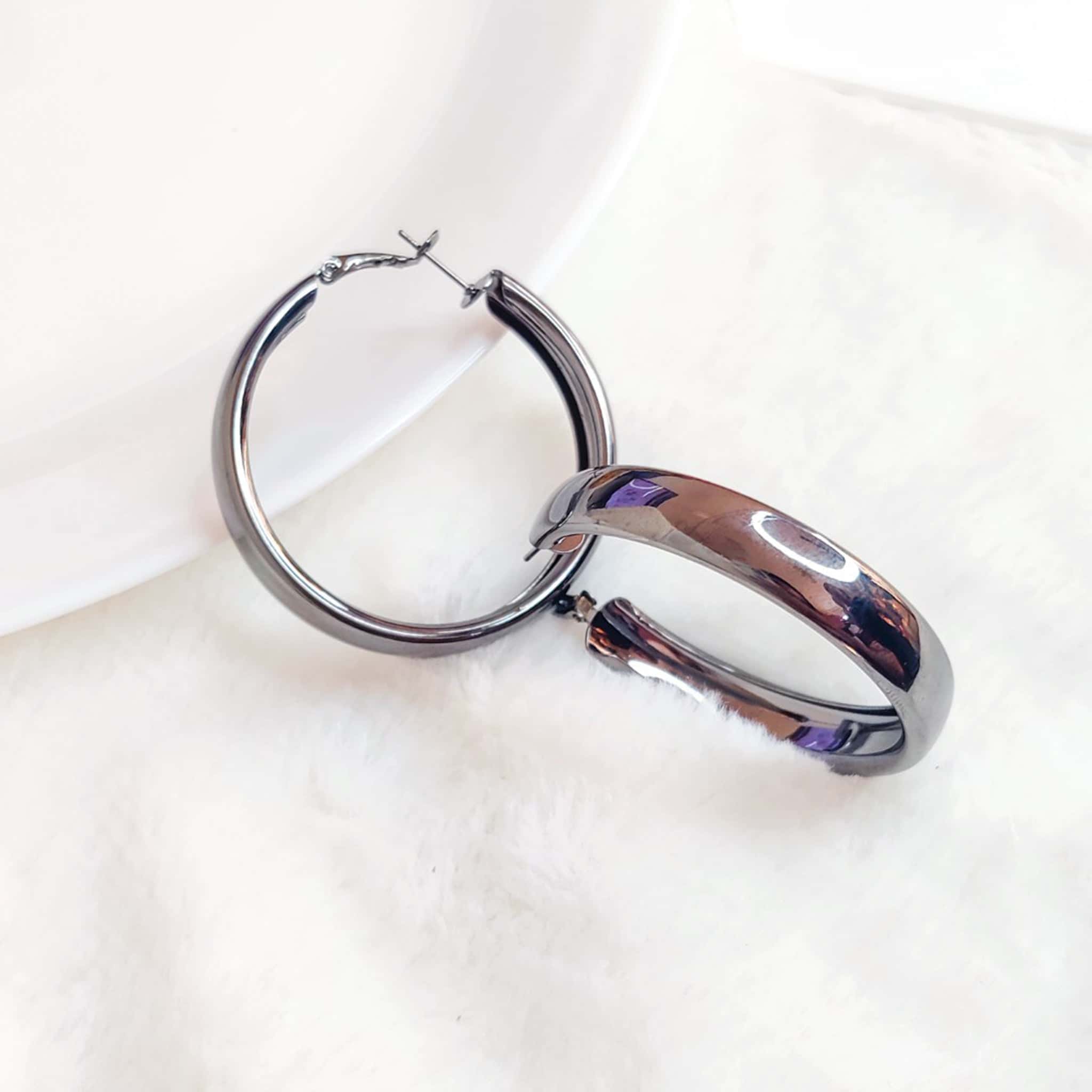 Metallic Black Medium Hoops - Image 4