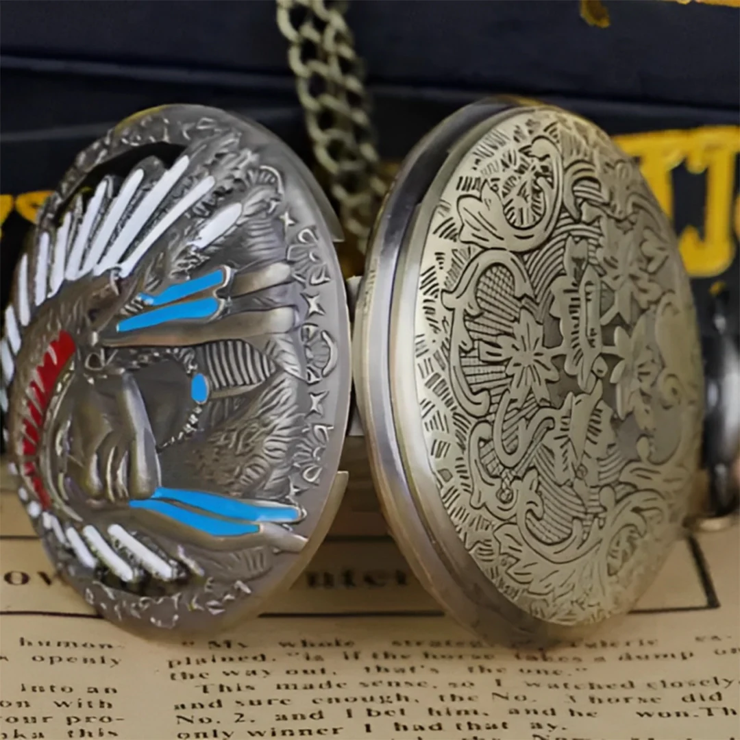 Native Indian Tribes Antique Pocket Watch Keychain: A Tribute to Cultural Heritage - Image 3