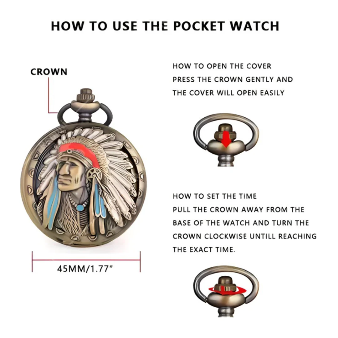 Native Indian Tribes Antique Pocket Watch Keychain: A Tribute to Cultural Heritage - Image 4