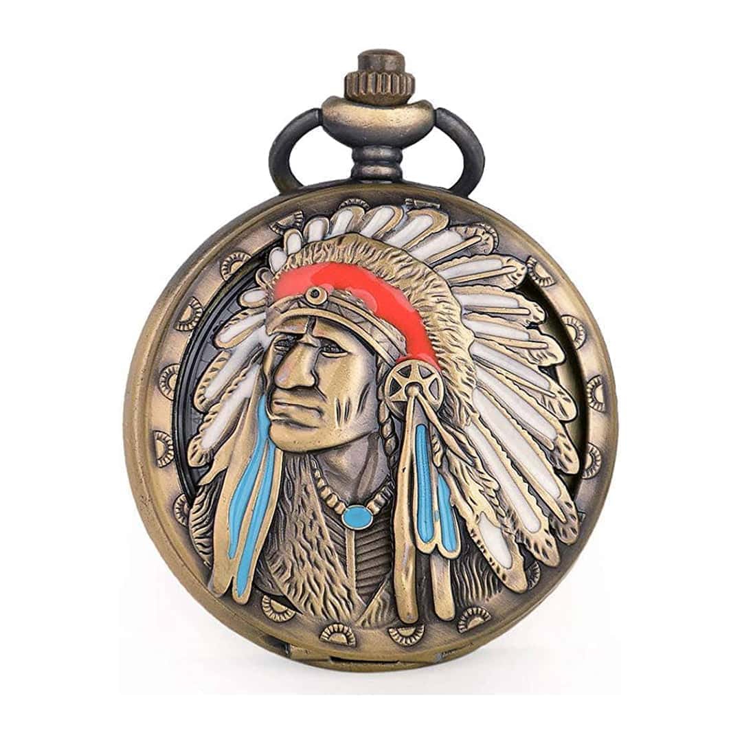Native Indian Tribes Antique Pocket Watch Keychain: A Tribute to Cultural Heritage - Image 5