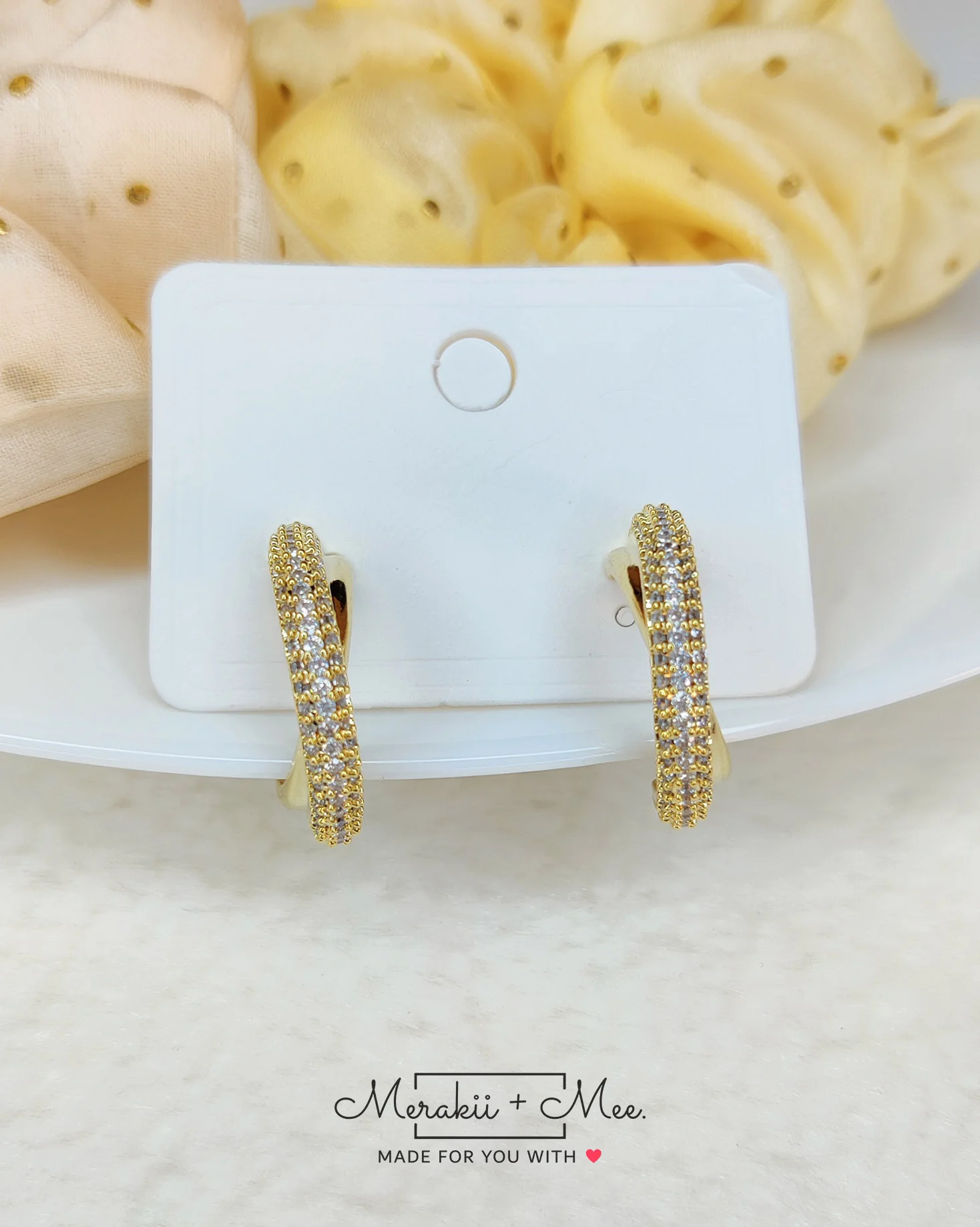 Twisted Diamond Hoop Earrings (Gold) - Image 3