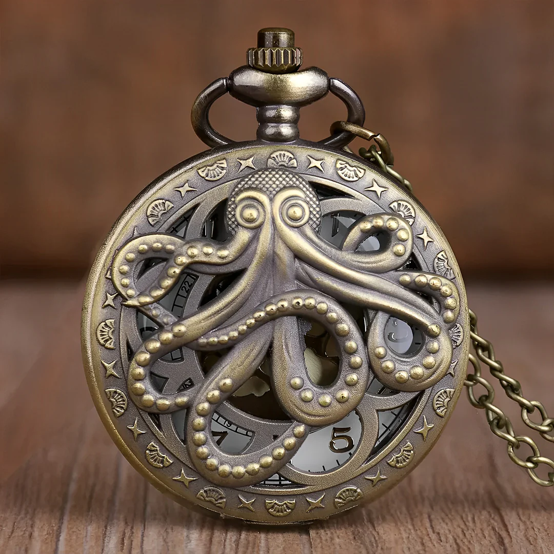 Vintage Octopus Antique Pocket Watch Keychain: Dive into Maritime Mystery - Image 4