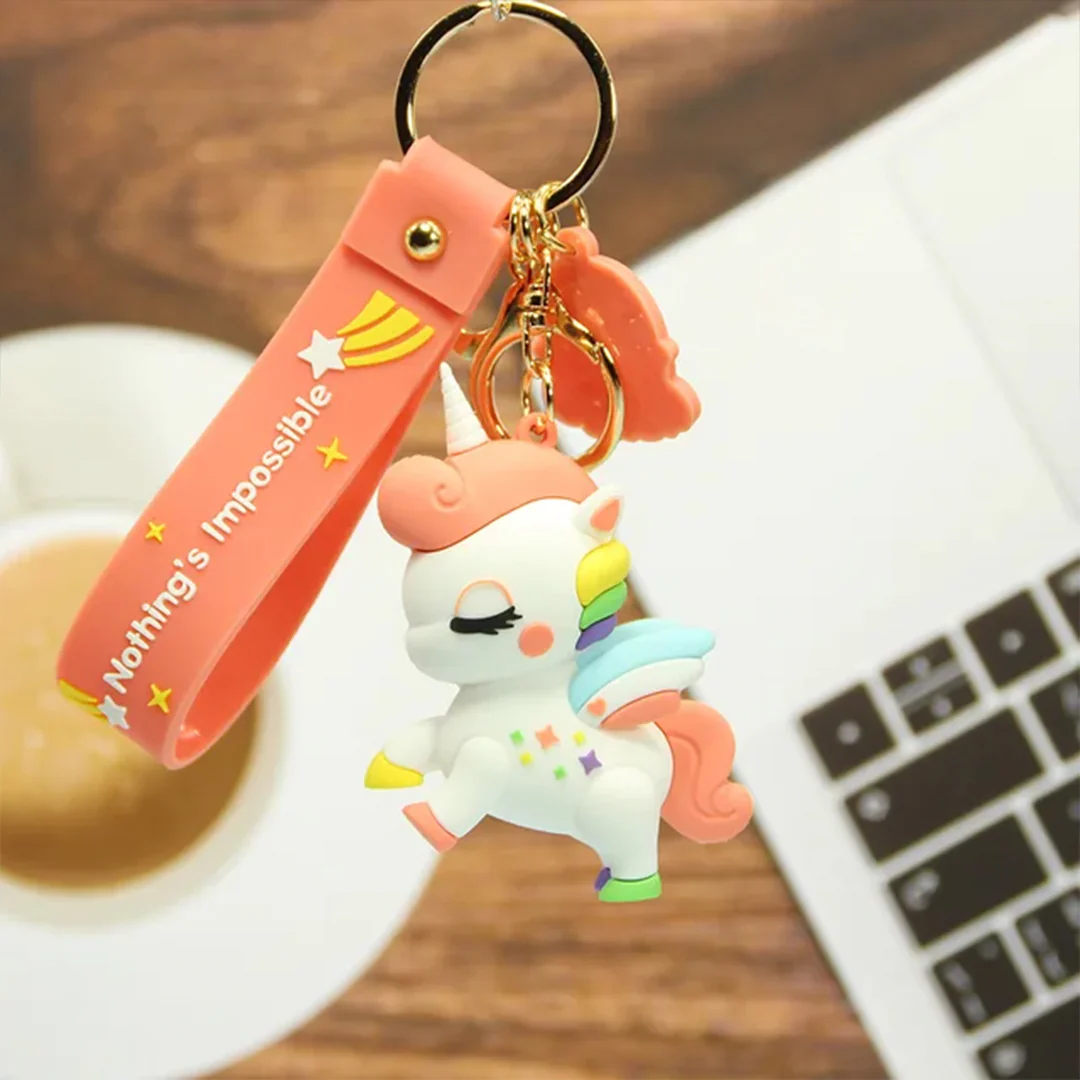 Whimsical Unicorn 3D Rubber Keychain with Strap - Image 3